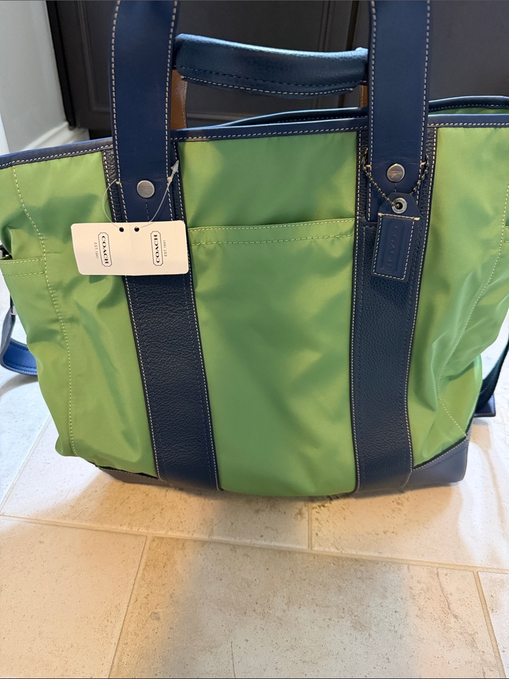 Coach Green and Navy Transatlantic Draft Tote